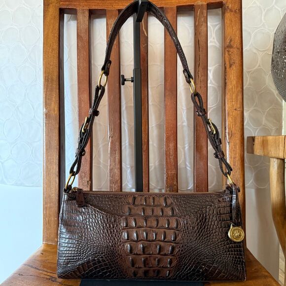 Brahmin Anytime Baguette Shoulder Bag – Melbourne Croc Embossed Leather Brown - Picture 4 of 17